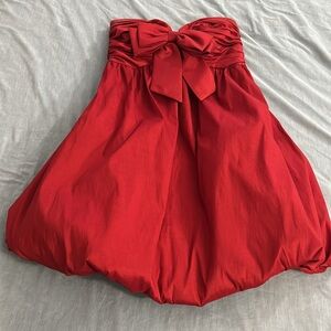 CACHE LUXE red strapless dress with balloon skirt and front bow detail size 8
